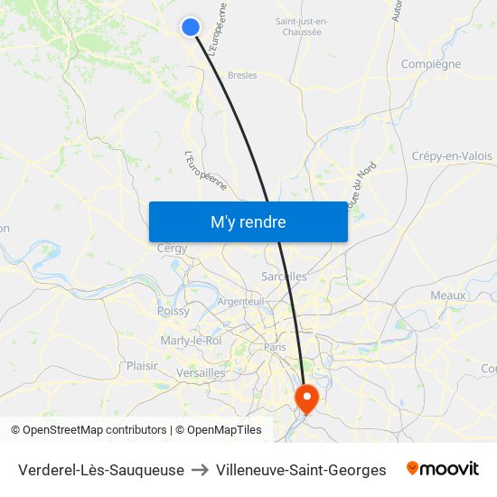 Verderel-Lès-Sauqueuse to Villeneuve-Saint-Georges map