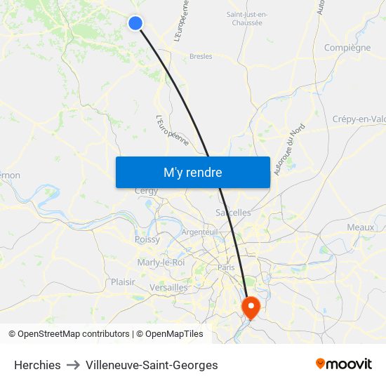 Herchies to Villeneuve-Saint-Georges map