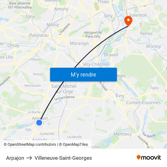 Arpajon to Villeneuve-Saint-Georges map