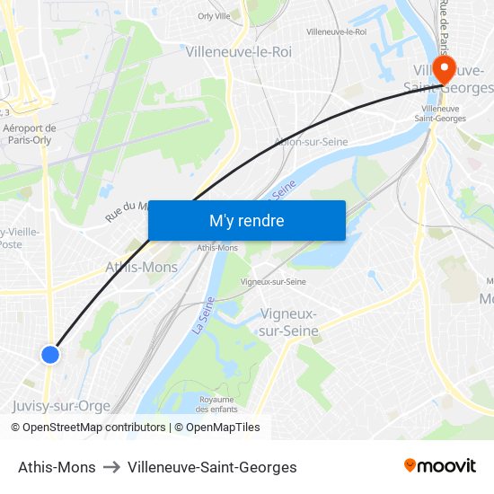 Athis-Mons to Villeneuve-Saint-Georges map