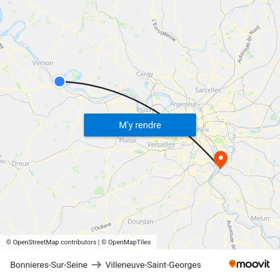Bonnieres-Sur-Seine to Villeneuve-Saint-Georges map
