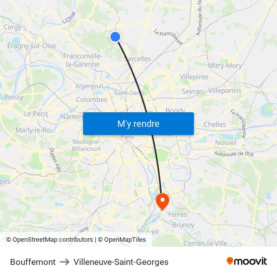 Bouffemont to Villeneuve-Saint-Georges map