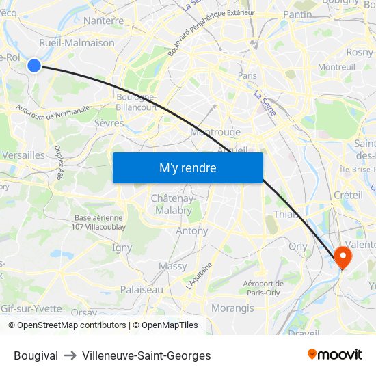 Bougival to Villeneuve-Saint-Georges map