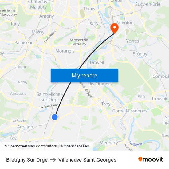 Bretigny-Sur-Orge to Villeneuve-Saint-Georges map