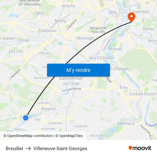 Breuillet to Villeneuve-Saint-Georges map