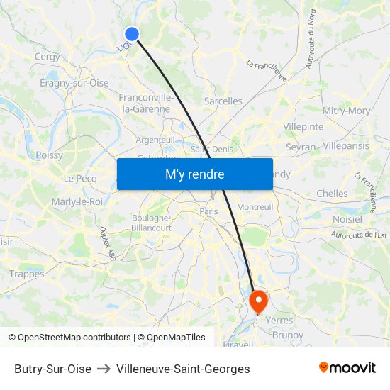 Butry-Sur-Oise to Villeneuve-Saint-Georges map