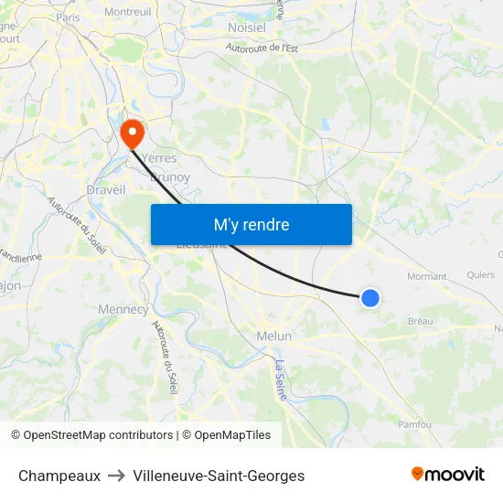 Champeaux to Villeneuve-Saint-Georges map