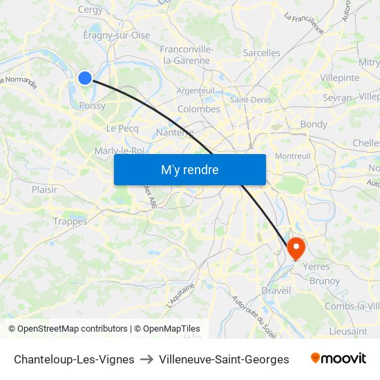 Chanteloup-Les-Vignes to Villeneuve-Saint-Georges map