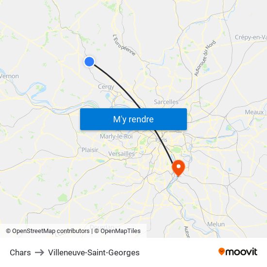 Chars to Villeneuve-Saint-Georges map