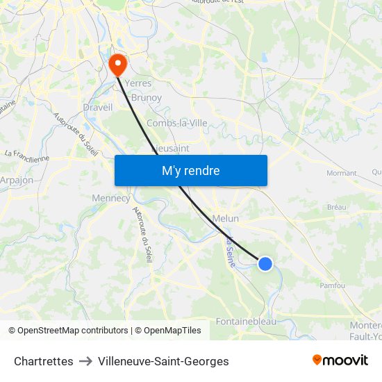 Chartrettes to Villeneuve-Saint-Georges map