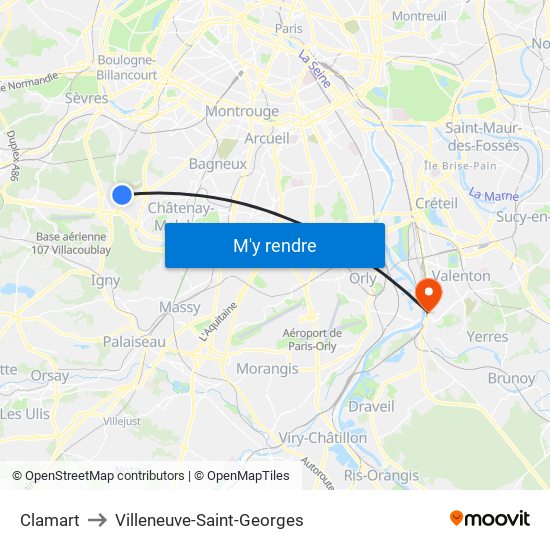 Clamart to Villeneuve-Saint-Georges map