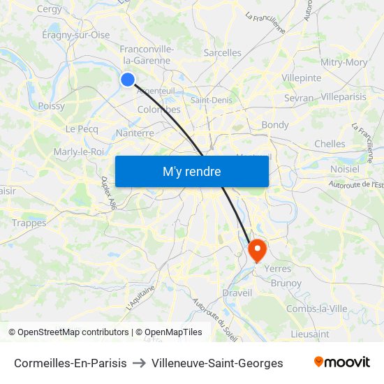 Cormeilles-En-Parisis to Villeneuve-Saint-Georges map