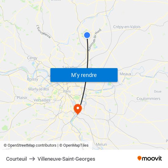 Courteuil to Villeneuve-Saint-Georges map