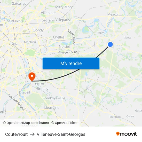 Coutevroult to Villeneuve-Saint-Georges map