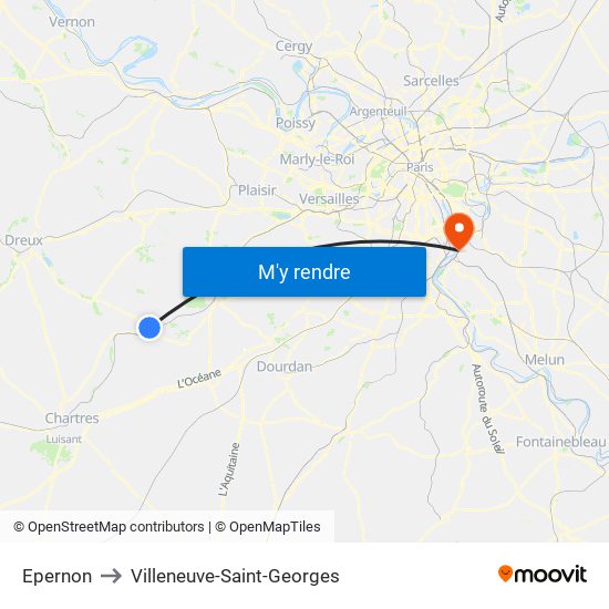 Epernon to Villeneuve-Saint-Georges map