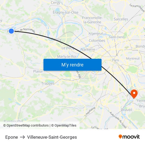 Epone to Villeneuve-Saint-Georges map