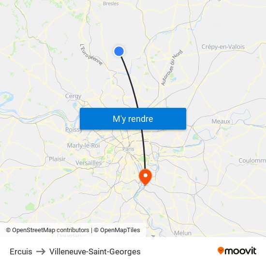 Ercuis to Villeneuve-Saint-Georges map