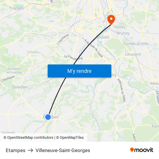 Etampes to Villeneuve-Saint-Georges map