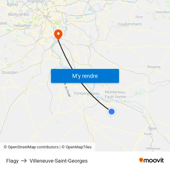 Flagy to Villeneuve-Saint-Georges map