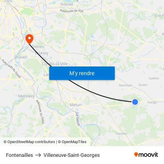 Fontenailles to Villeneuve-Saint-Georges map
