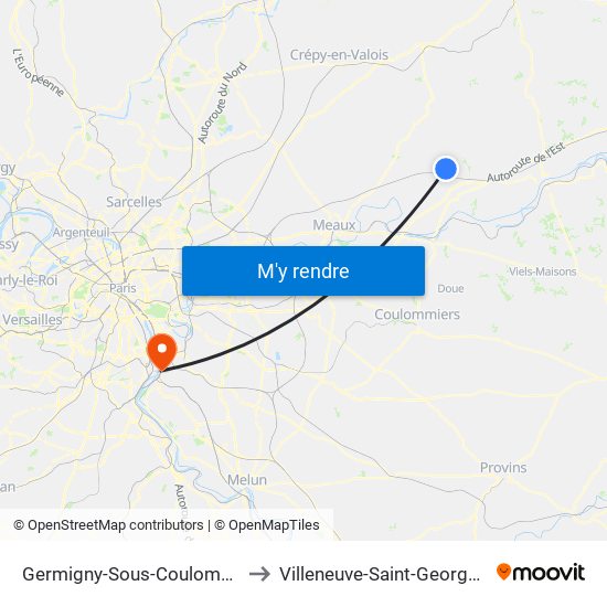 Germigny-Sous-Coulombs to Villeneuve-Saint-Georges map