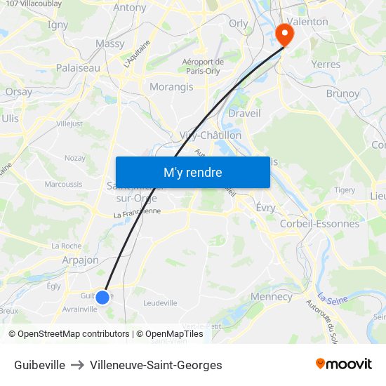 Guibeville to Villeneuve-Saint-Georges map