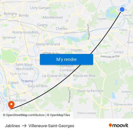 Jablines to Villeneuve-Saint-Georges map