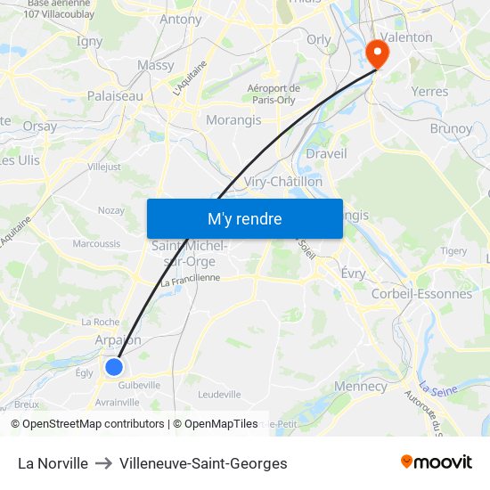 La Norville to Villeneuve-Saint-Georges map