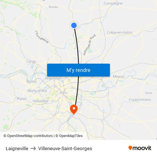 Laigneville to Villeneuve-Saint-Georges map