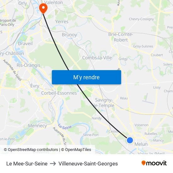 Le Mee-Sur-Seine to Villeneuve-Saint-Georges map