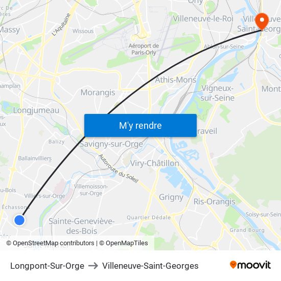 Longpont-Sur-Orge to Villeneuve-Saint-Georges map