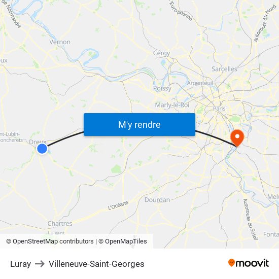Luray to Villeneuve-Saint-Georges map
