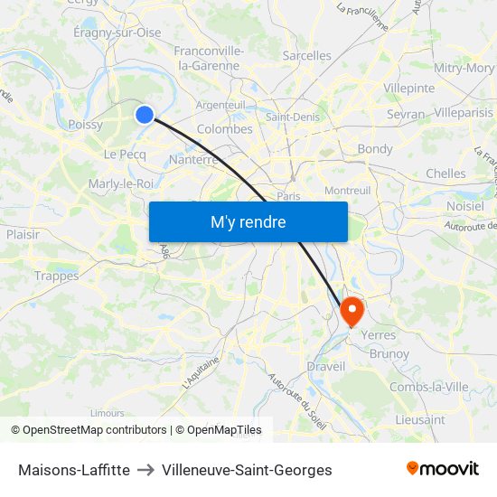 Maisons-Laffitte to Villeneuve-Saint-Georges map