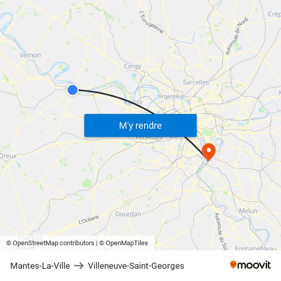 Mantes-La-Ville to Villeneuve-Saint-Georges map