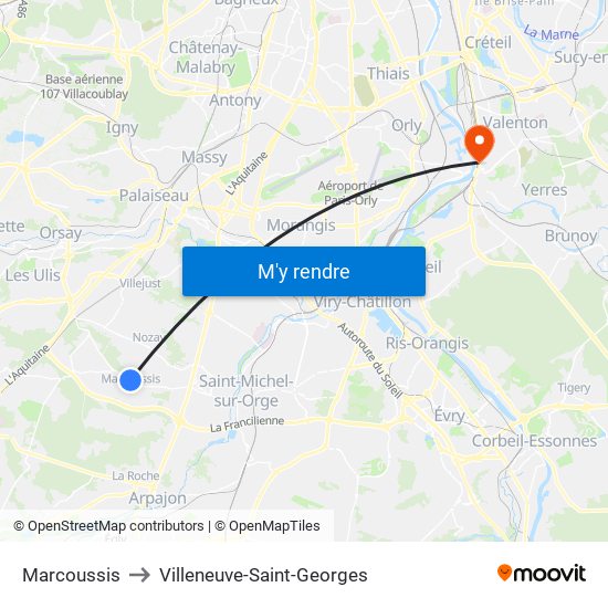 Marcoussis to Villeneuve-Saint-Georges map