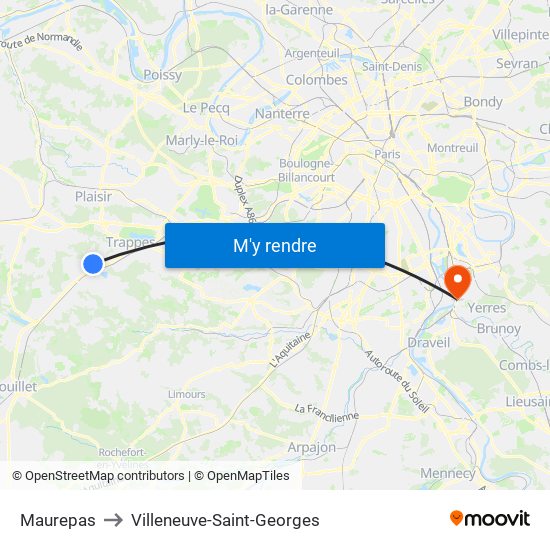 Maurepas to Villeneuve-Saint-Georges map