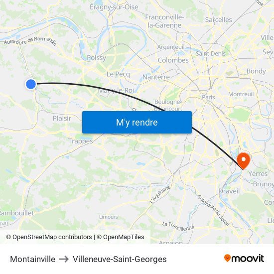 Montainville to Villeneuve-Saint-Georges map