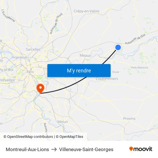 Montreuil-Aux-Lions to Villeneuve-Saint-Georges map