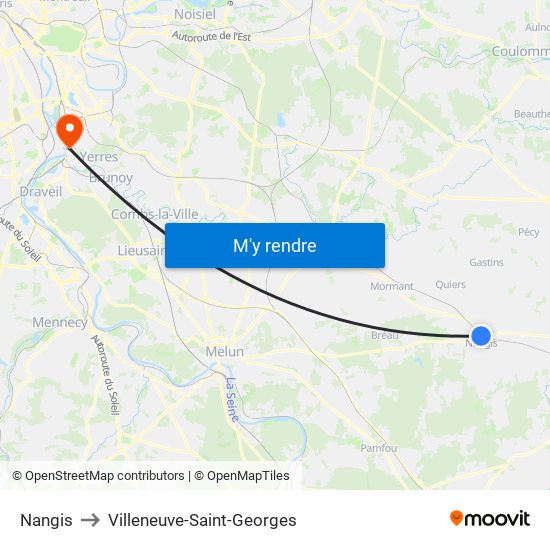 Nangis to Villeneuve-Saint-Georges map