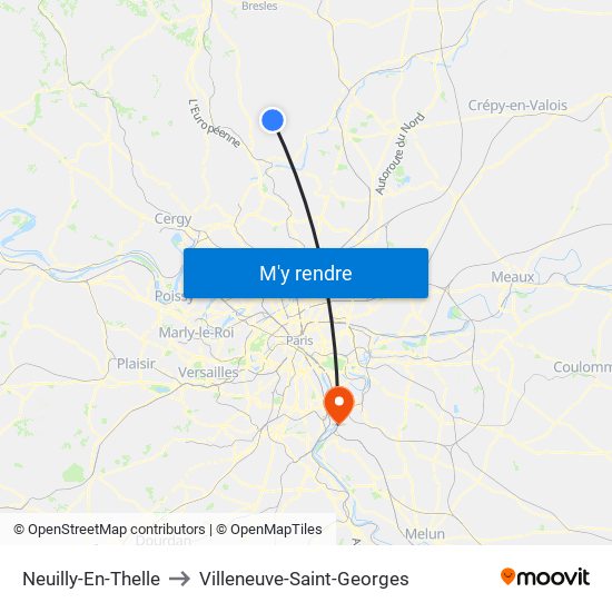 Neuilly-En-Thelle to Villeneuve-Saint-Georges map