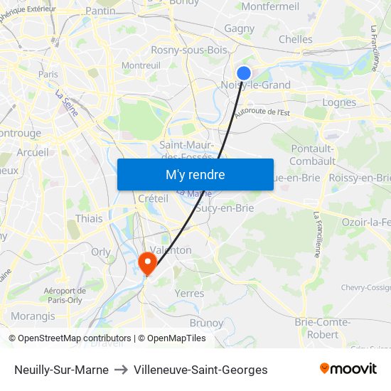 Neuilly-Sur-Marne to Villeneuve-Saint-Georges map