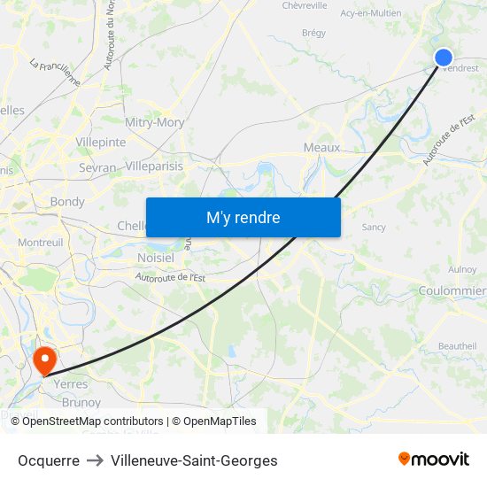 Ocquerre to Villeneuve-Saint-Georges map