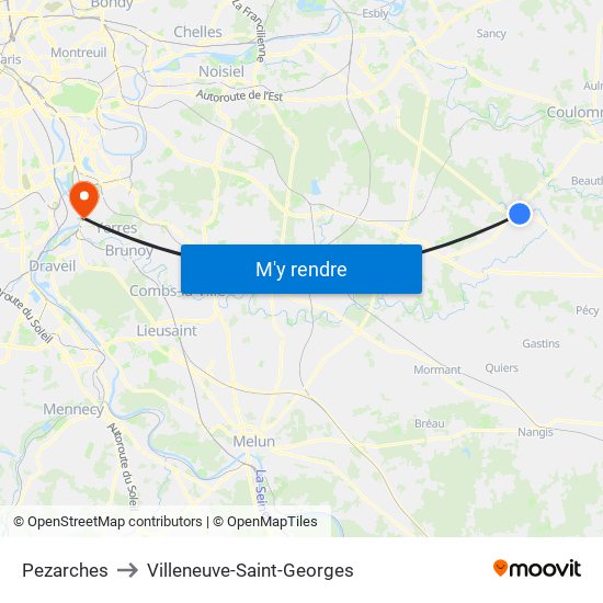 Pezarches to Villeneuve-Saint-Georges map