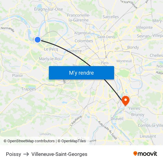 Poissy to Villeneuve-Saint-Georges map