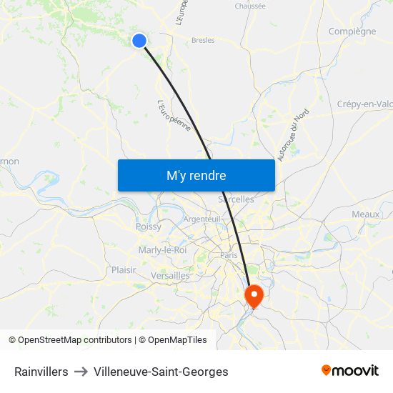 Rainvillers to Villeneuve-Saint-Georges map