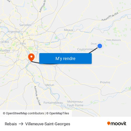 Rebais to Villeneuve-Saint-Georges map