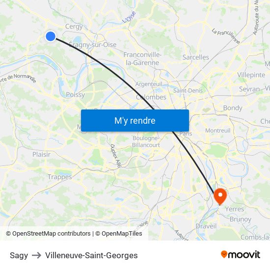 Sagy to Villeneuve-Saint-Georges map