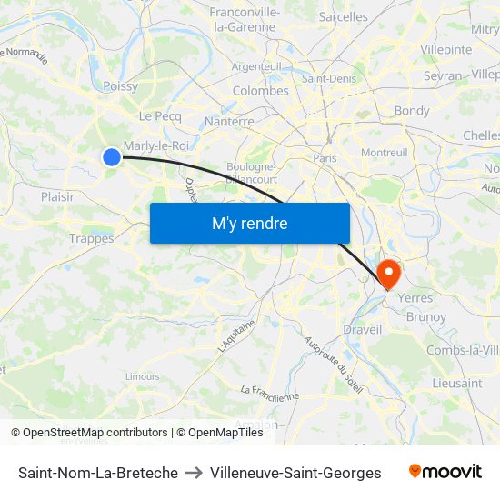 Saint-Nom-La-Breteche to Villeneuve-Saint-Georges map