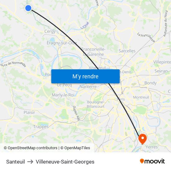 Santeuil to Villeneuve-Saint-Georges map