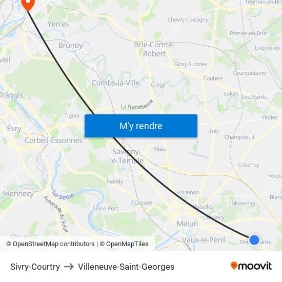 Sivry-Courtry to Villeneuve-Saint-Georges map